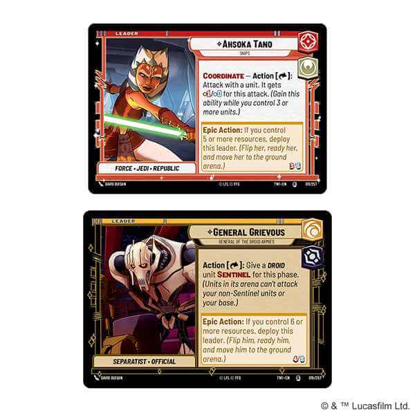 Star Wars Unlimited trading card featuring Ahsoka Tano and General Grievous from the Twilight of the Republic set.