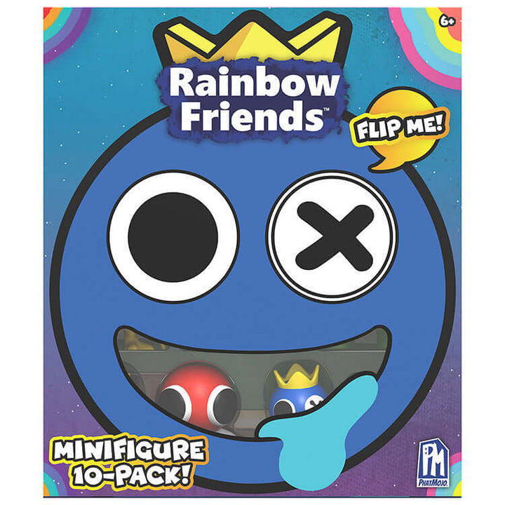 Rainbow Friends Series 2 Collector Figure 10-Pack packaging with Blue character design and "Flip Me!" speech bubble.