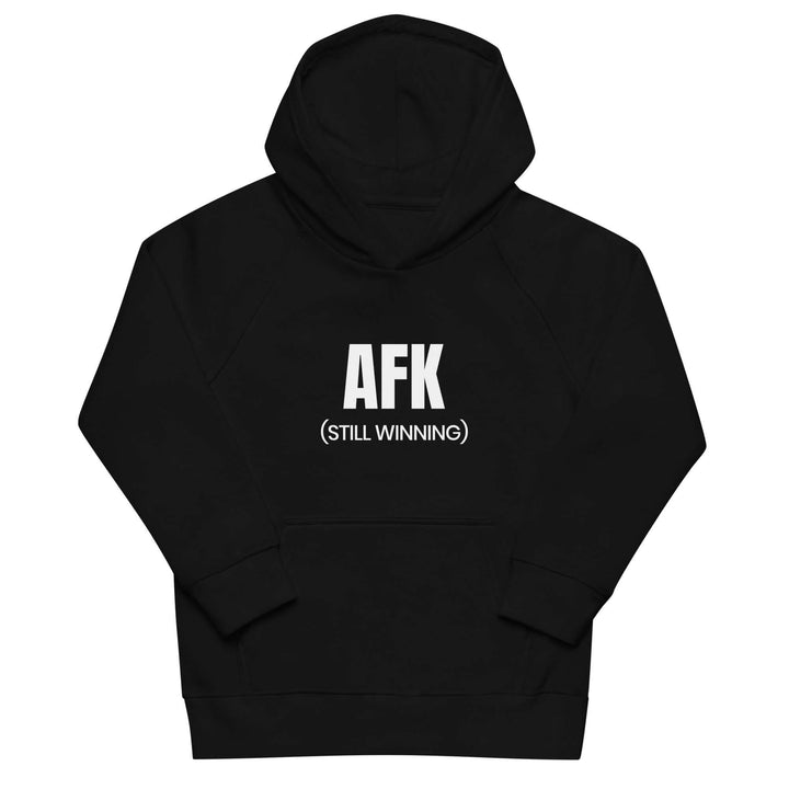 AFK Kids eco hoodie in black with front pocket and white lettering