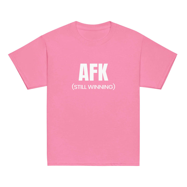 AFK Youth classic tee in pink with '(STILL WINNING)' text, perfect for kids' casual wear.