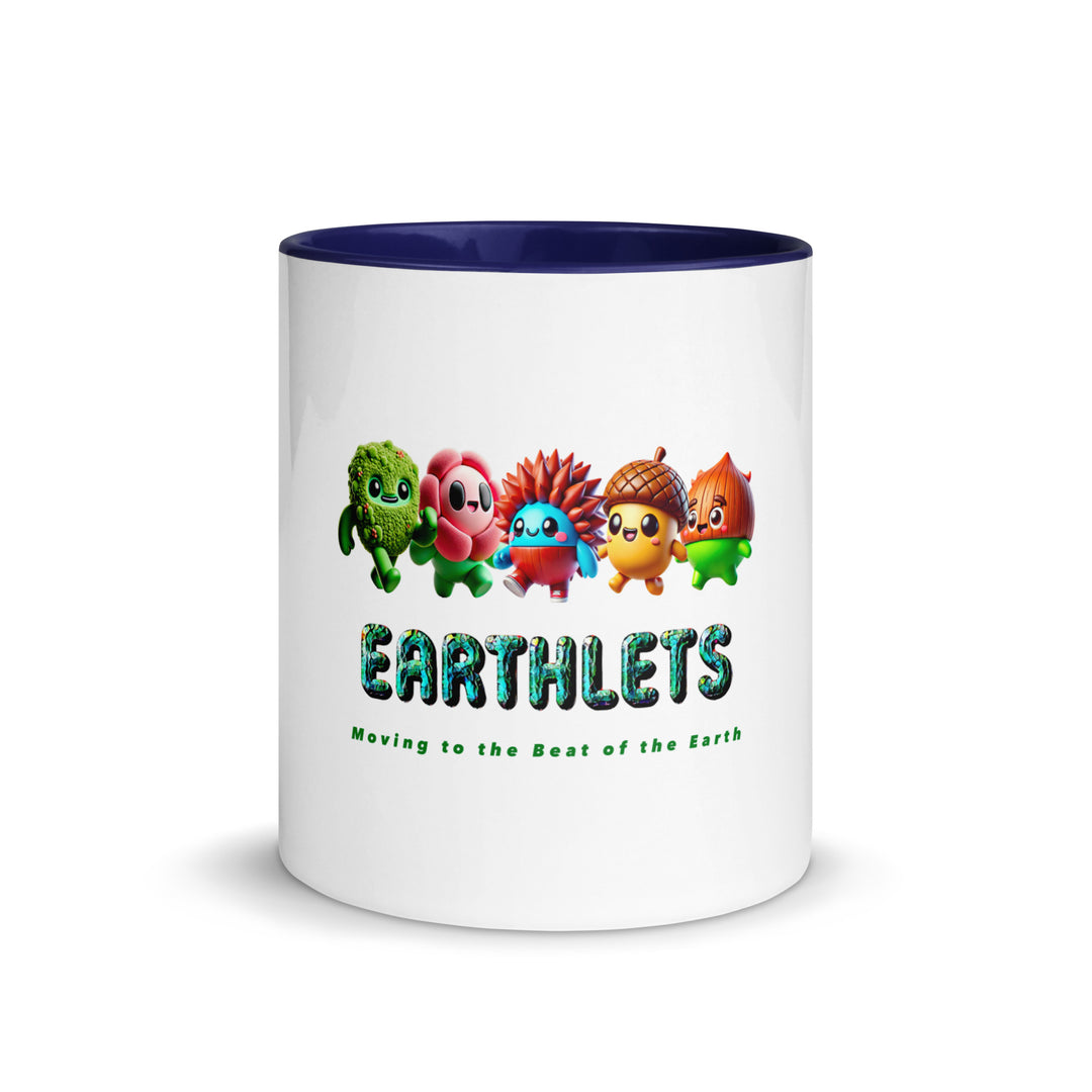 Earthlets mug with colorful inside featuring cute characters and text, ideal for unique designs and vibrant styling.