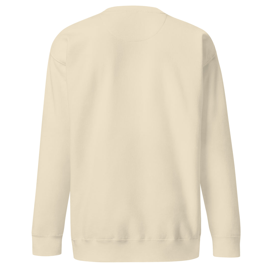 Back view of the Earthlets unisex premium sweatshirt in a soft beige color, highlighting its classic style and comfort.