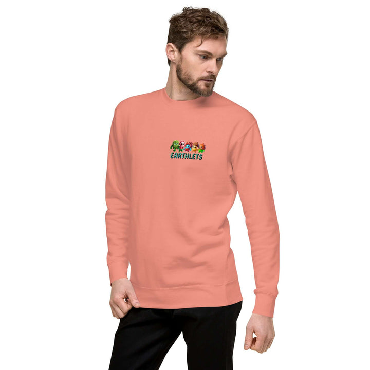 Earthlets Unisex Premium Sweatshirt in coral, featuring stylish design and comfortable fit, perfect for every day.