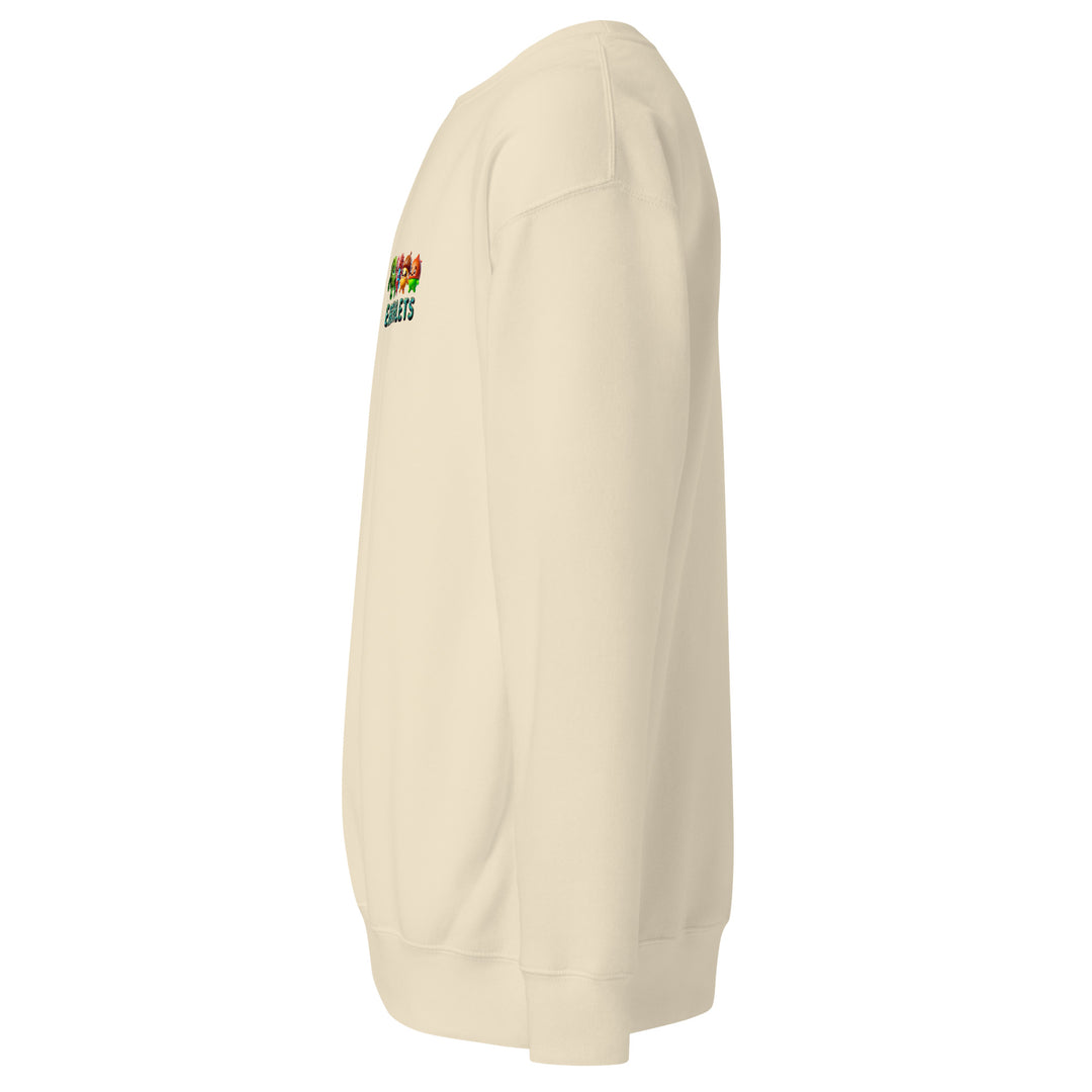 Side view of Earthlets unisex premium sweatshirt showcasing ribbed crew neck and soft fabric.