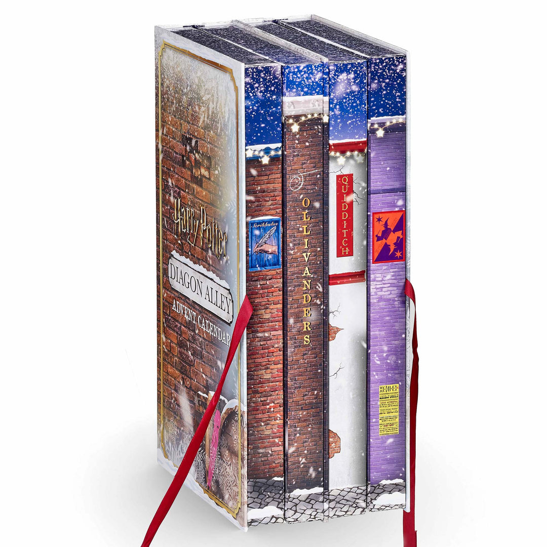 Harry Potter Diagon Alley Advent Calendar featuring shop fronts and festive designs.