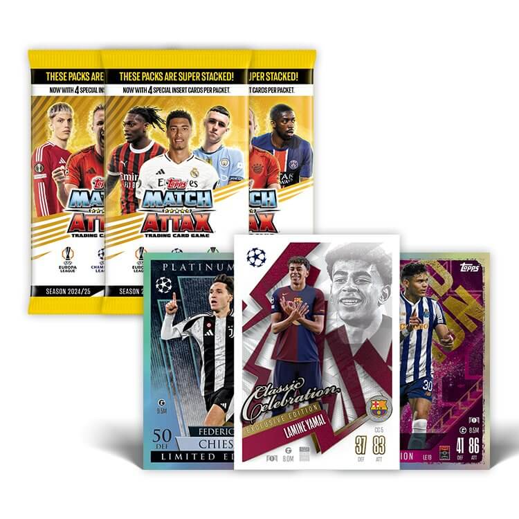 Match Attax 24/25 Starter Pack featuring player cards and booster packs from UEFA competitions.