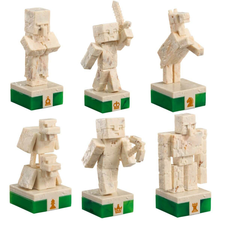 Minecraft Chess Set Overworld Heroes vs Hostile Mobs chess pieces featuring iconic characters.