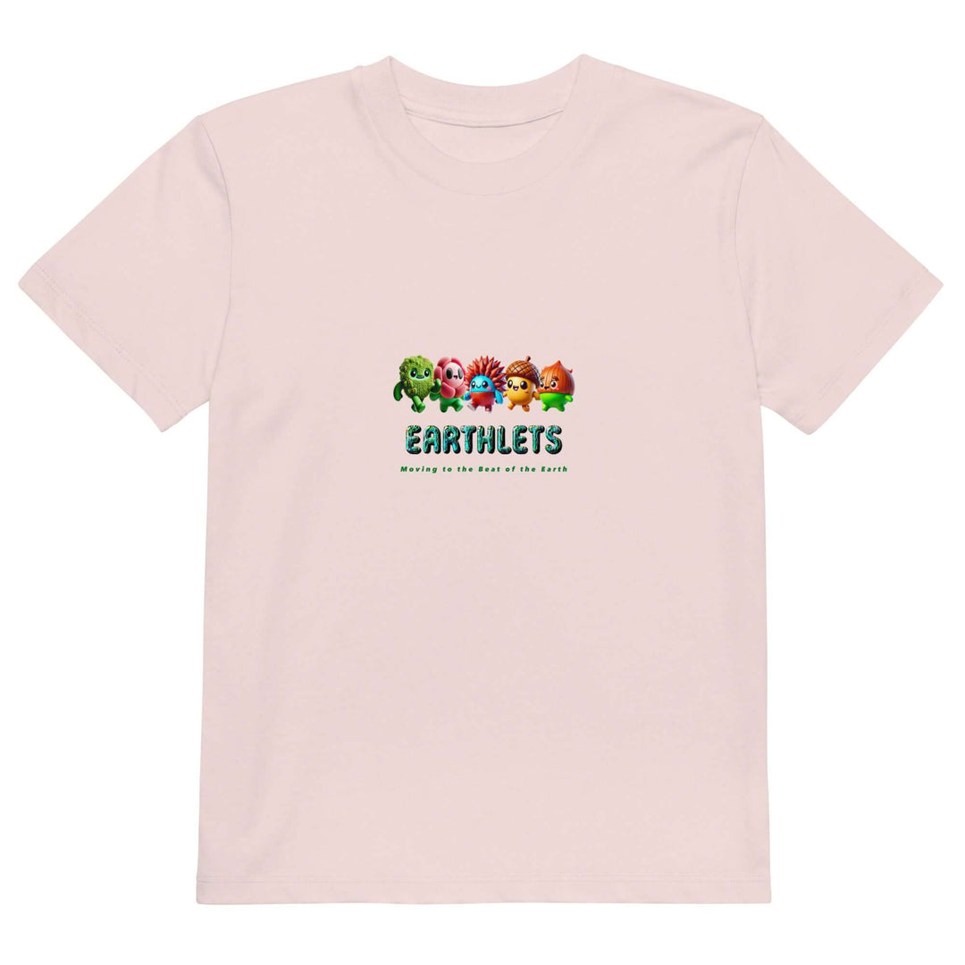 Earthlets organic cotton kids t-shirt featuring fun character designs for eco-friendly comfort.