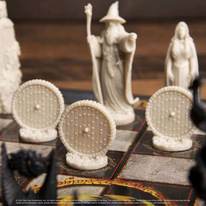 The Lord of the Rings - Battle For Middle Earth Chess Set showcasing iconic pieces on the board.