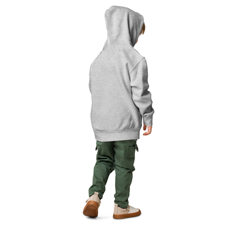 XP Grinder Toddler fleece pullover hoodie worn by a child, showcasing a cozy gray hoodie from the back.