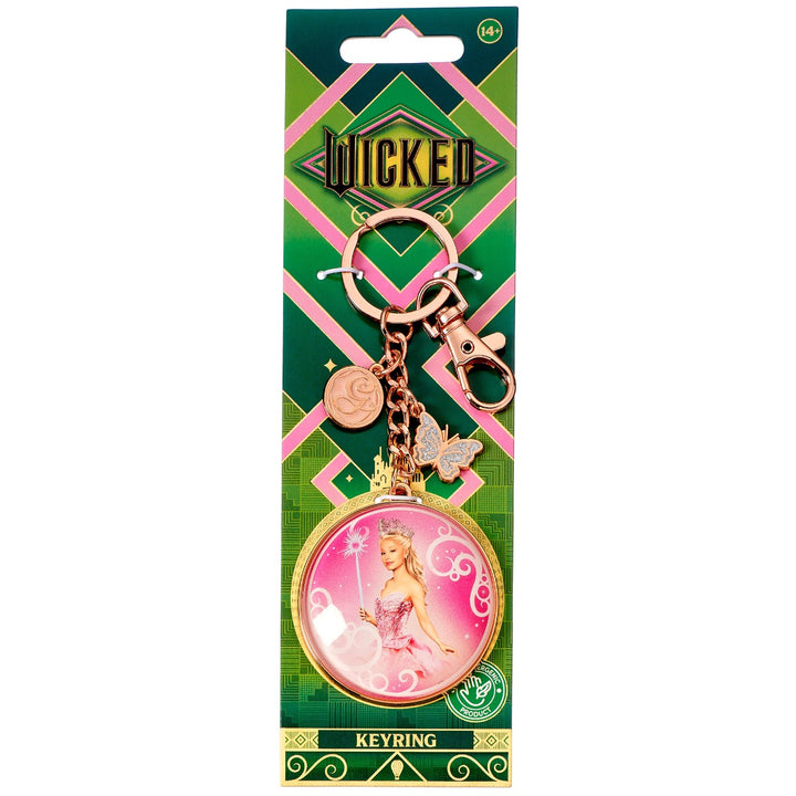 Glinda bubble keyring with rose gold tone charms and glittering details for fans of Wicked.