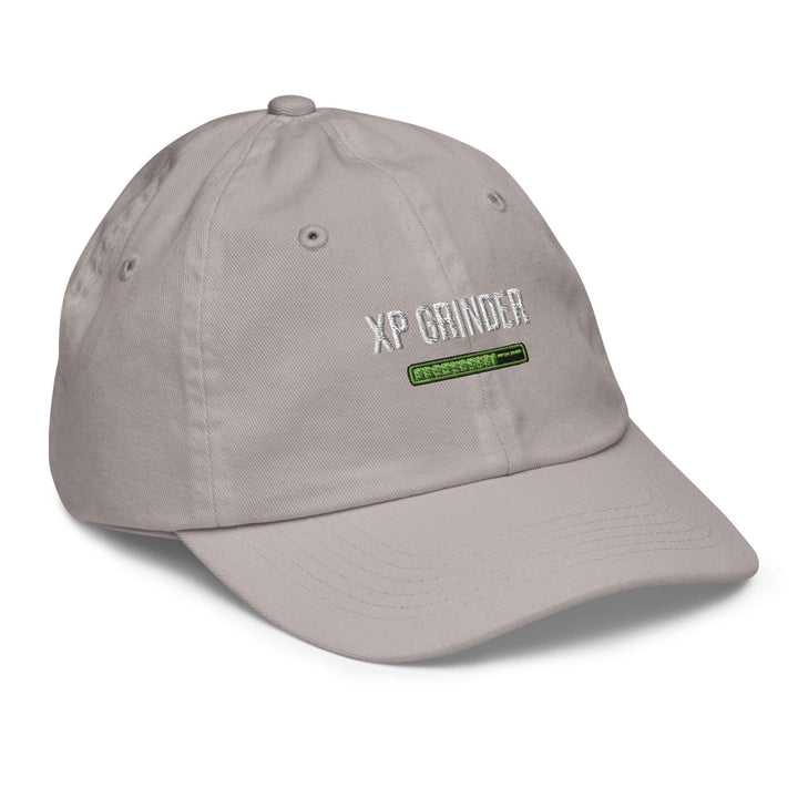 XP Grinder Youth baseball cap in light gray with adjustable strap and embroidered logo for comfort and style.