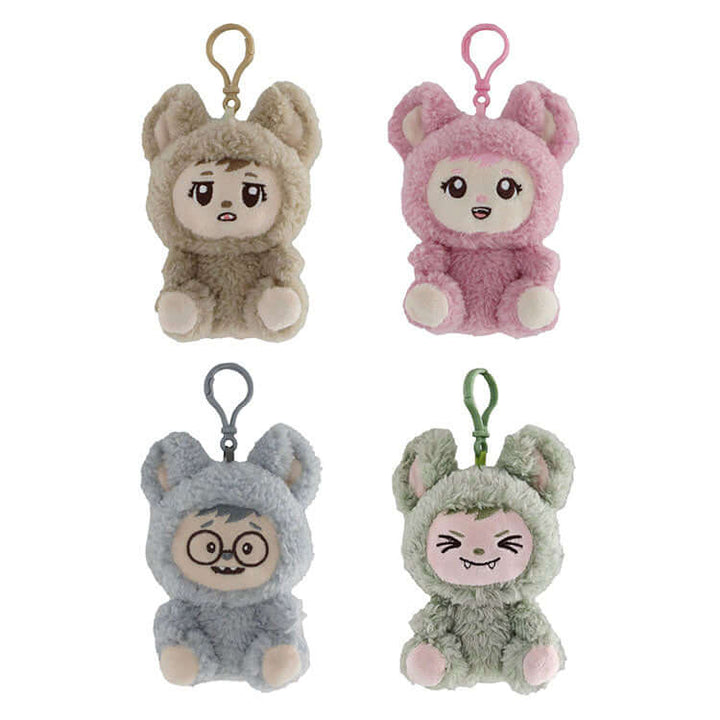 Zuzu &amp; Friendz collectible plush keychain assortment featuring four adorable characters in soft sherpa fabric.