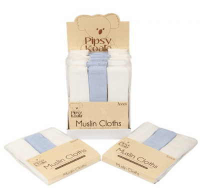 Pipsy Koala| Muslin Cloths Blue/ White - 3 Pack | Earthlets.com |  | blankets & swaddling